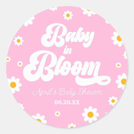 Baby in Bloom Daisy Blume Floral Pink Baby Dusche Runder Aufkleber (Vorderseite)