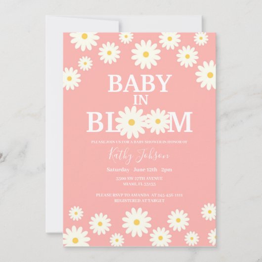 Baby in Bloom Daisy Floral Pink Baby Dusche Einladung (Vorderseite)