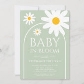 Baby in Bloom Daisy Green Baby Shower Einladung (Vorderseite)