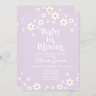 Baby in Bloom Daisy Lavender Retro Baby Dusche Einladung