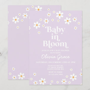 Baby in Bloom Daisy Lavender Retro Babyparty Einladung