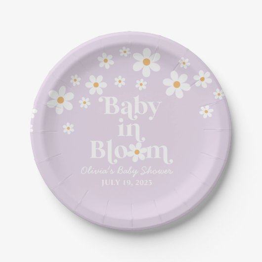 Baby in Bloom Daisy lilac Baby Shower Paper Teller (Vorderseite)