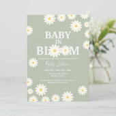 Baby in Bloom Daisy Olive Green Baby Dusche Einladung (Stehend Vorderseite)