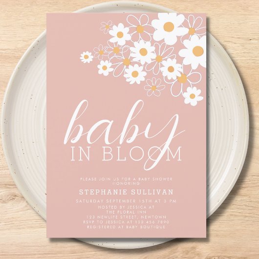 Baby in Bloom Daisy Pink Baby Dusche Einladung