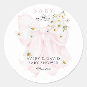 Baby in Bloom Daisy Pink Bow Girl Baby Dusche Runder Aufkleber