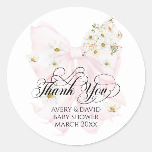 Baby in Bloom Daisy Pink Bow Girl Baby Dusche Runder Aufkleber