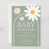 Baby in Bloom Daisy Sage Green Baby Shower Einladung (Vorderseite)