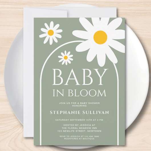 Baby in Bloom Daisy Sage Green Baby Shower Einladung