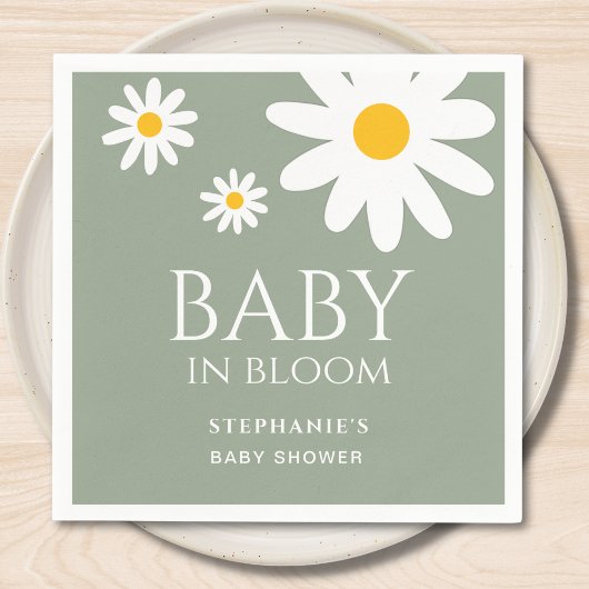 Baby in Bloom Daisy Sage Green Baby Shower  Serviette