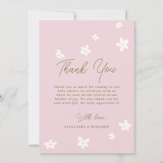 Baby in Bloom Daisy Spring Pink Boho Girl Dusche Dankeskarte (Vorderseite)