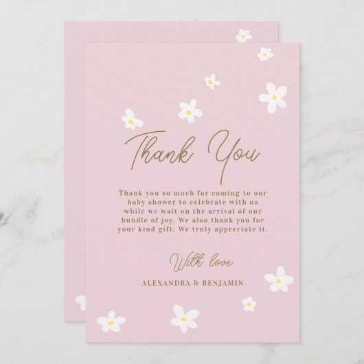 Baby in Bloom Daisy Spring Pink Boho Girl Dusche Dankeskarte (Vorne/Hinten)
