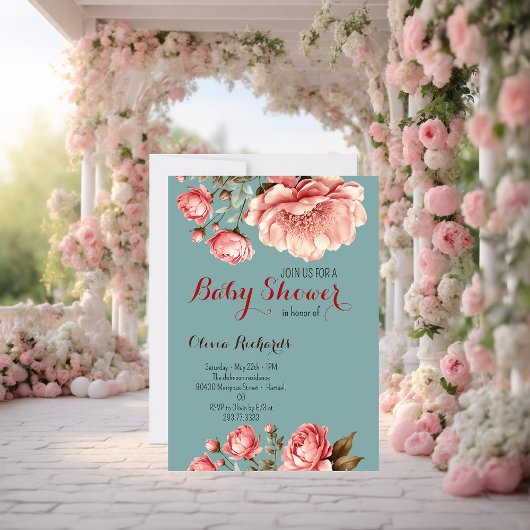 Baby in Bloom Delicate Pink Blume Kinderdusche Einladung