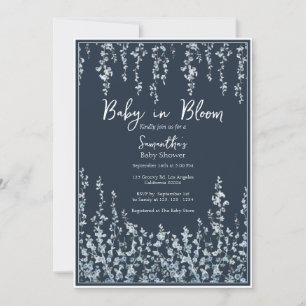 Baby in Bloom Dunkelblaue Wildblumen-Baby-Party Einladung
