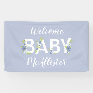 Baby in Bloom Dusche Blaue Vintage Blumen Junge Banner