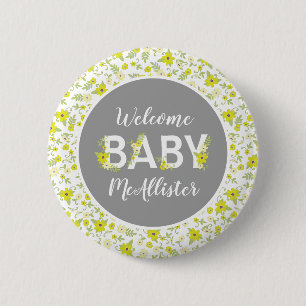 Baby in Bloom Dusche Vintage-Blume geschlechtsneut Button