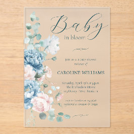 Baby in Bloom Dusty Blue Baby Shower Acryleinladungen