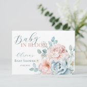 Baby in Bloom Dusty Blue Baby Shower Dankeskarte (Stehend Vorderseite)