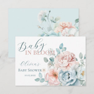 Baby in Bloom Dusty Blue Baby Shower Dankeskarte