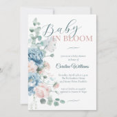 Baby in Bloom Dusty Blue Baby Shower Einladung (Vorderseite)