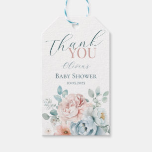 Baby in Bloom Dusty Blue Baby Shower Geschenkkarte Geschenkanhänger