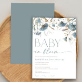 Baby in Bloom Dusty Blue Beige Baby Dusche Einladung