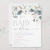 Baby in Bloom Dusty Blue Beige Baby Dusche Einladung (Vorderseite)