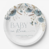Baby in Bloom Dusty Blue Beige Baby Dusche Pappteller (Vorderseite)
