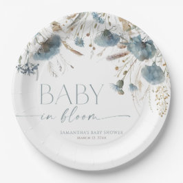 Baby in Bloom Dusty Blue Beige Baby Dusche Pappteller