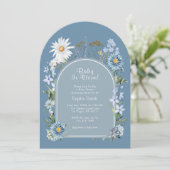 Baby in Bloom Dusty Blue Botanical Baby Dusche Einladung (Stehend Vorderseite)