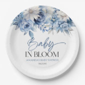 Baby in Bloom Dusty Blue Floral Baby Dusche Pappteller (Vorderseite)