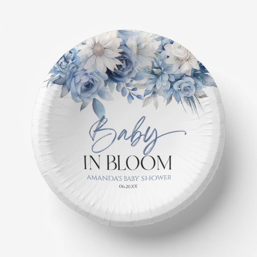 Baby in Bloom Dusty Blue Floral Baby Dusche Pappteller (Vorderseite)