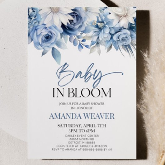 Baby in Bloom Dusty Blue Floral Blume Babydusche Einladung