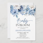 Baby in Bloom Dusty Blue Floral Blume Babydusche Einladung (Vorderseite)