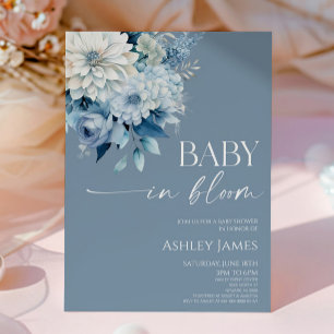 Baby In Bloom Dusty Blue Florales Babyshower Einladung