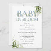 Baby in Bloom Dusty Blue Foliage Foto Babydusche Einladung (Vorderseite)