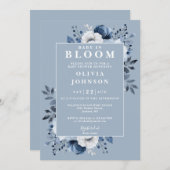 Baby in Bloom Dusty Blue Modern Floral Baby Dusche Einladung (Vorne/Hinten)