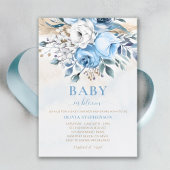 Baby in Bloom Dusty Blue Rose Elegant Baby Dusche Einladung
