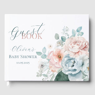 Baby in Bloom Dusty Blue Watercolor Babydusche Gästebuch