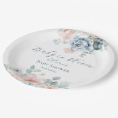 Baby in Bloom Dusty Blue Watercolor Babydusche Pappteller (Schrägansicht)