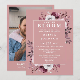 Baby In Bloom Dusty Rose Florale Fotobaby-Party-Ei Einladung