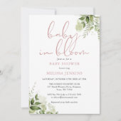 Baby in Bloom Dusty Rose Greenery Baby Dusche Einladung (Vorderseite)