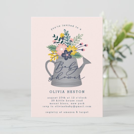 Baby in Bloom Einladung (Stehend Vorderseite)