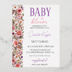 Baby in Bloom Einladung, Wildblumen Baby Shower  Folie Einladungspostkarte