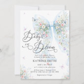 Baby in Bloom Elegant Blue Bow Baby Shower Einladung (Vorderseite)