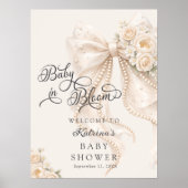 Baby in Bloom Elegant Bow Baby Shower Welcome Poster (Vorne)