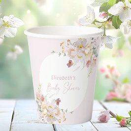 Baby in Bloom Elegant Pink Floral Baby Dusche Pappbecher