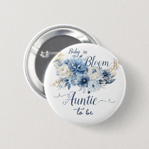 Baby In Bloom Elegante blaue Blumen Tante-in-spe Button