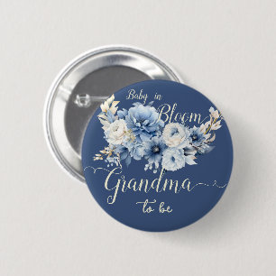 Baby In Bloom Elegante blaue Blumen werdende Oma Button