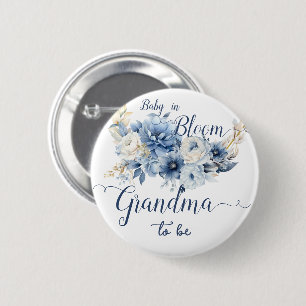 Baby In Bloom Elegante blaue Blumen werdende Oma Button