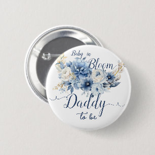 Baby In Bloom Elegante blaue Blumen werdender Vate Button